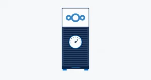 Server s ukazatelem nákladů a logem Nextcloud - reálná cena provozu bez licence